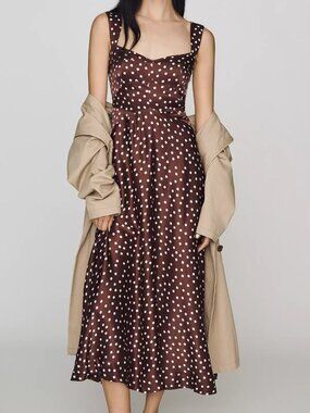 Anthropologie Jocelyn Sleeveless Slip Midi Dress by Maeve, Brown Dot, XL